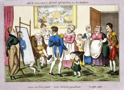 Mr B. Promoted to Lieutenant and First Putting on His Uniform by George Cruikshank